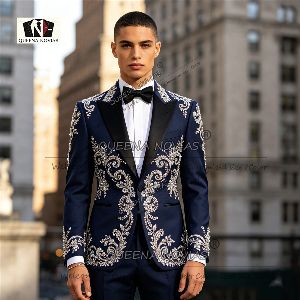 Mens Grooming Kit Luxury - Jas Pria Mewah Berpayet Kristal Perak,